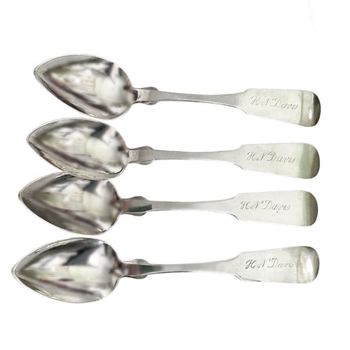 19th Century Early Silver Dessert Table Spoons Fiddle Pattern Set of 5