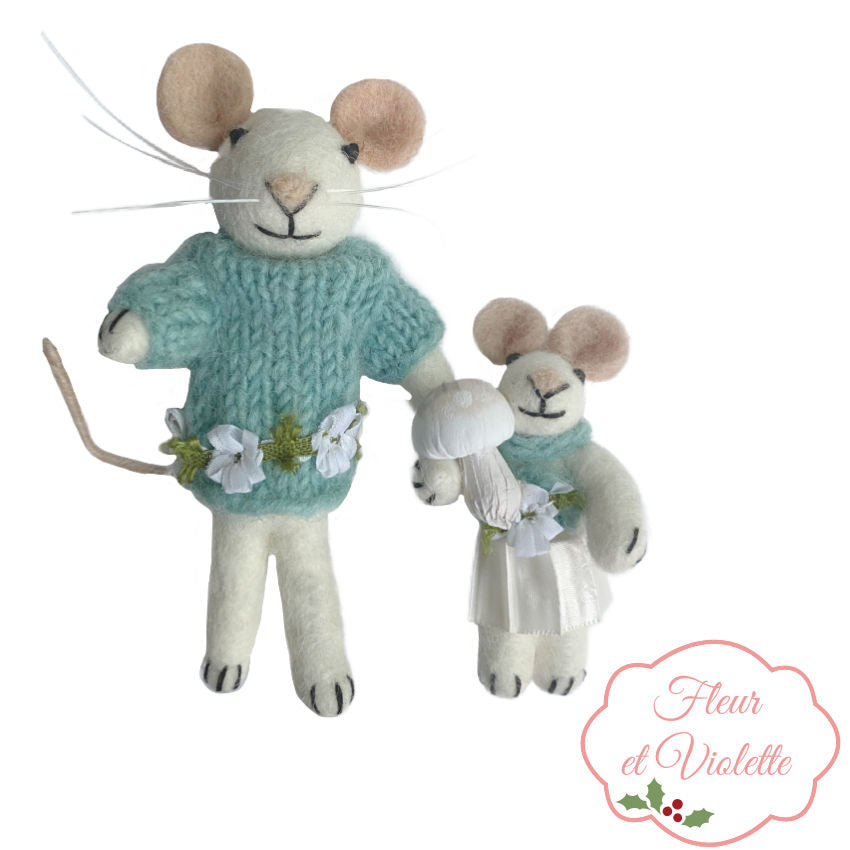 Fleur et Violette Holiday Mice Ornaments Set of 2
