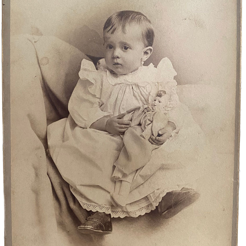 Antique Photograph by G Frank Pearsall of a Baby Girl and Her Doll