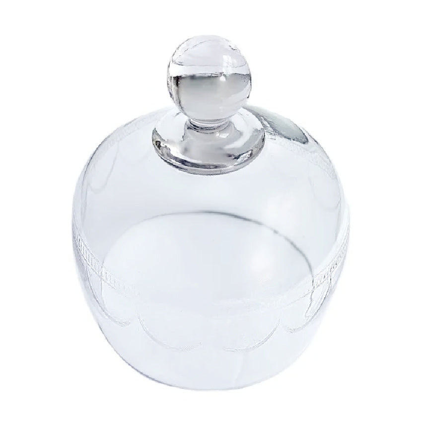 Close-up of glass knob on antique French glass cloche