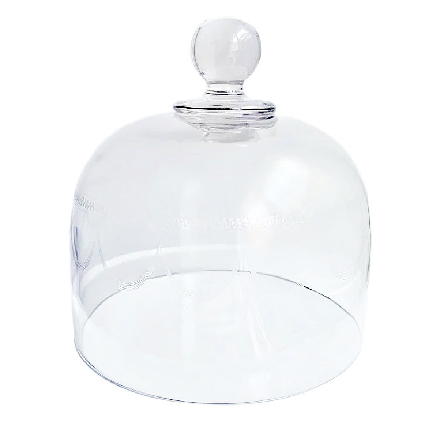 Antique French 19th century hand-blown glass cloche with engraved scalloped decorative band