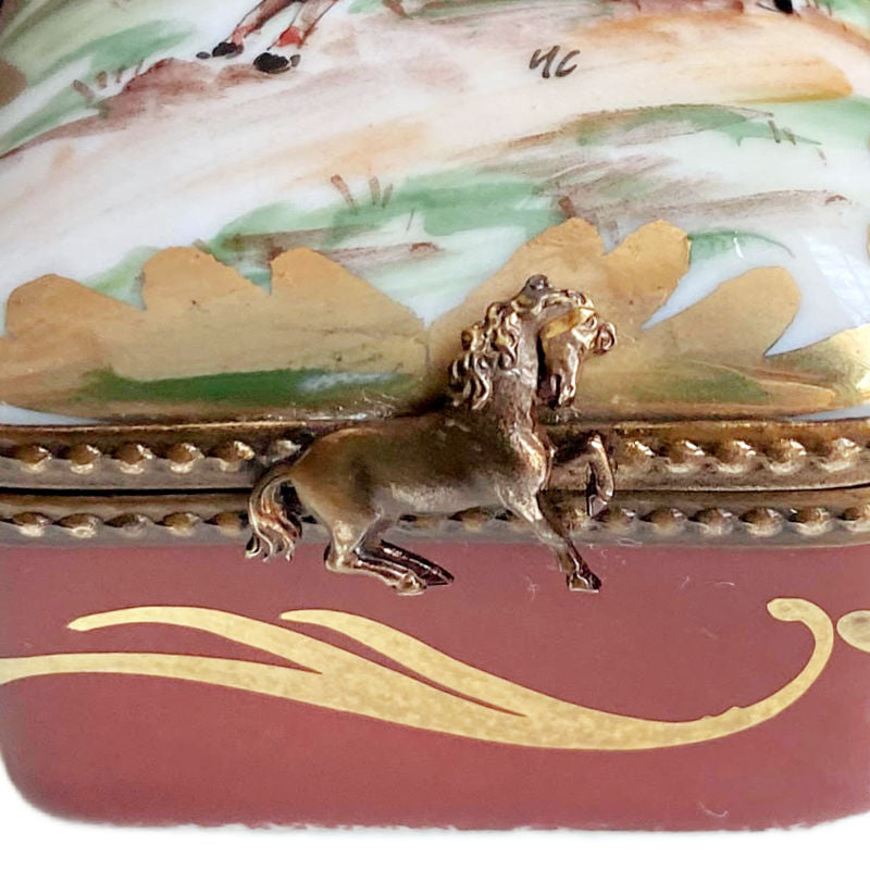 French Artist Signed Hand Painted Limoges Box with Hunting Scene