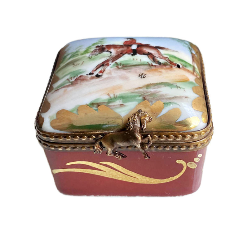 French Artist Signed Hand Painted Limoges Box with Hunting Scene