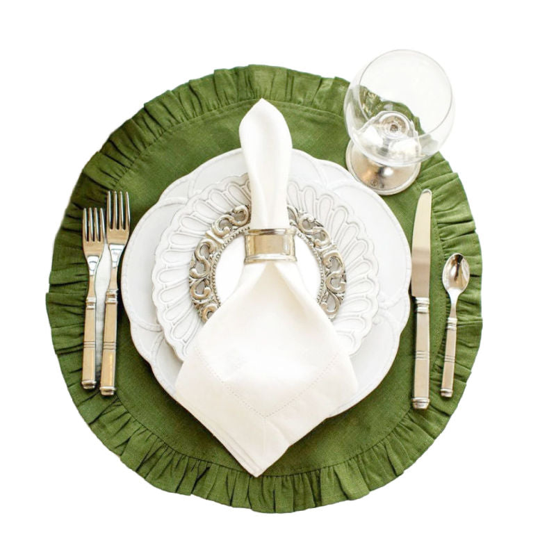 luxury French linen placemats set green