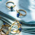 Lapis Lazuli Etched Wing Bug Skinny Napkin Rings Set of 4