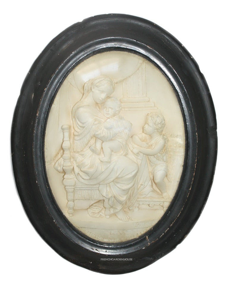 Antique Framed French Napoleon III Hand Carved Madonna & Child meerschaum