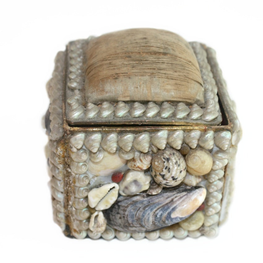 french souvenir shellwork box with soft pastel shells