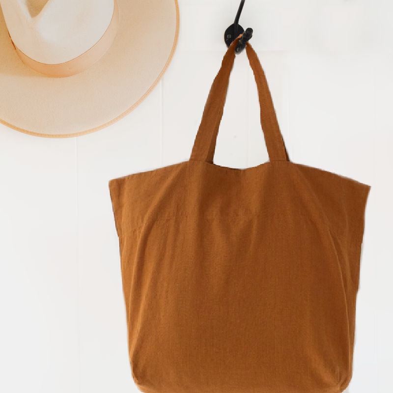 Natural French Country Cognac Linen Tote Bag