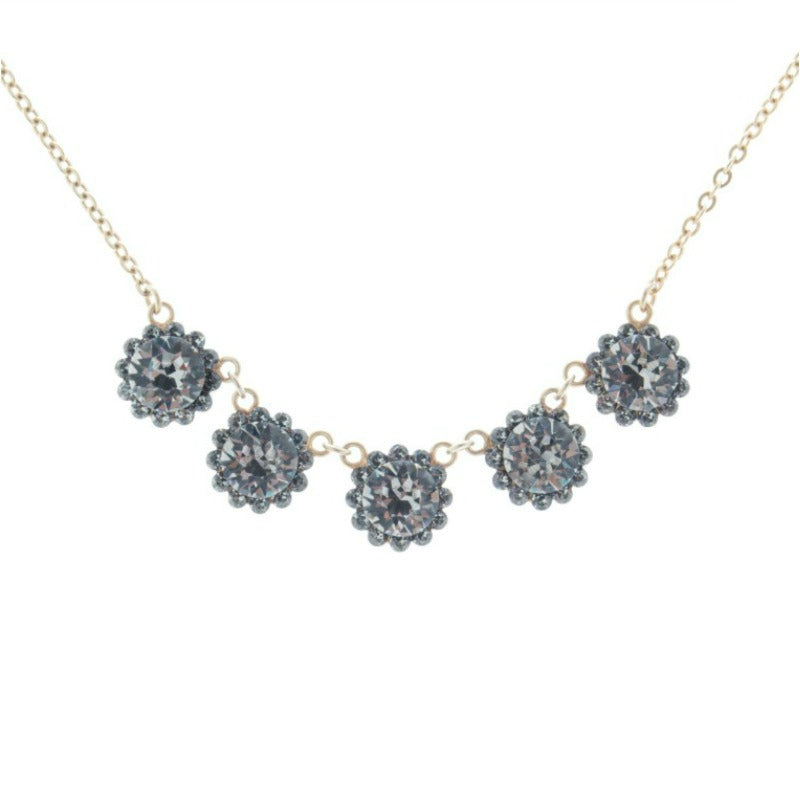 Gold French Fleur Parisian Diamant Cut Crystal Necklace