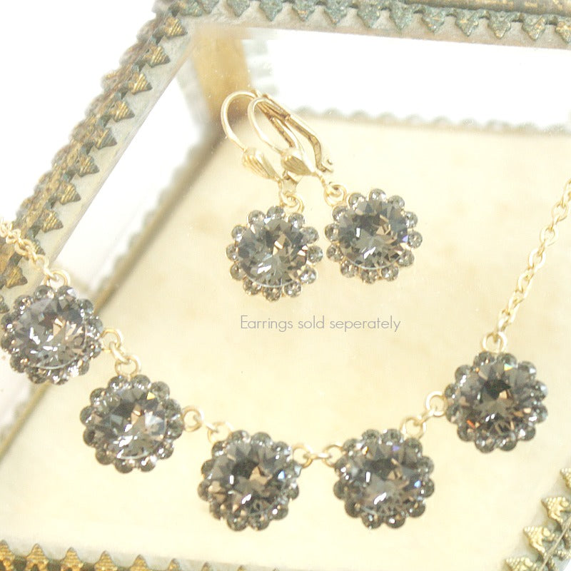 Gold French Fleur Parisian Diamant Cut Crystal Necklace