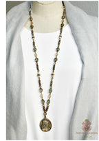 French Apolline Green Olivine and Pearl Pendant Necklace