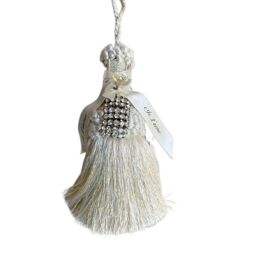 French cream white shabby chic glam tassel