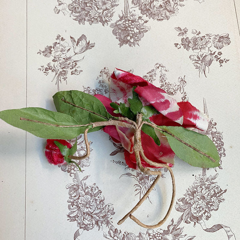 Vintage Small Millinery Red Striped Velvet Rose