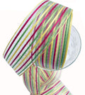 French wired striped ribbon with yellow, green and pink for gifts and home decor.
