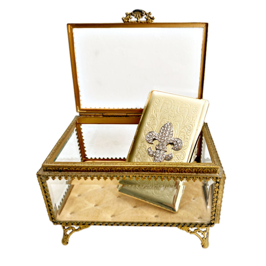 Antique French Ormolu Gilt and Glass Art Nouveau jewelry casket