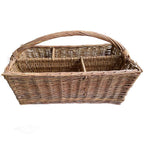 Vintage divided woven basket with multiple compartments, country antique home decor.