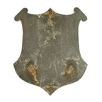 Back view of antique French cast metal cemetery memorial plaque, highlighting thickness and aged finish.
