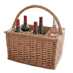 french country vineyard basket holding wine bottles in warm natural light
