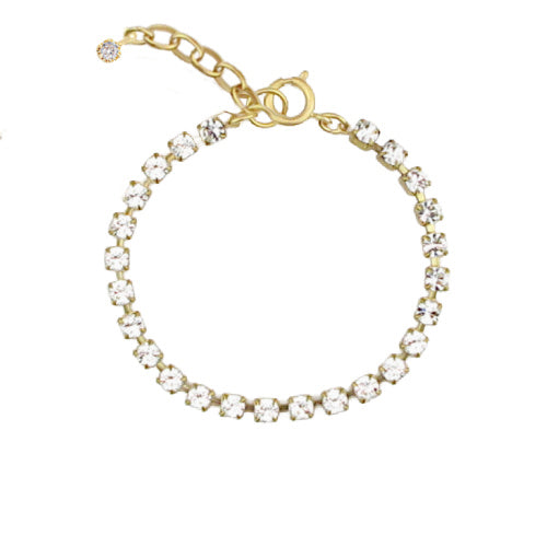 Timeless French gold bracelet with cushion-cut Parisian Clear Swarovski crystals, expertly made from antique molds,luxe dangle. Elegant, collectible, and refined.