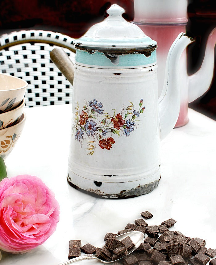 Antique French Enamel Chocolat Pot