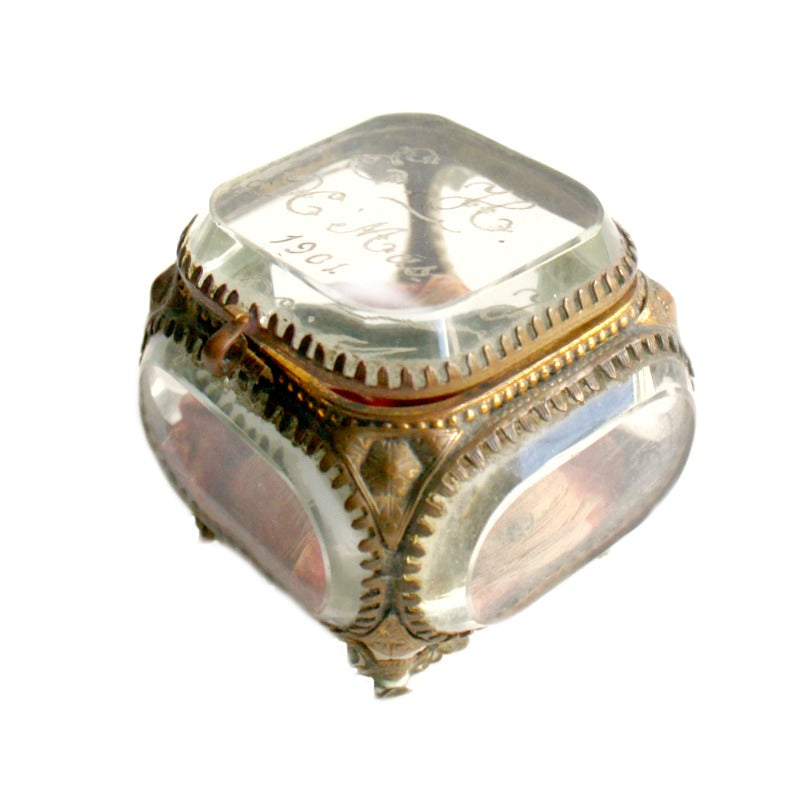 Antique French Glass Gilt Souvenir Jewelry Casket 1901