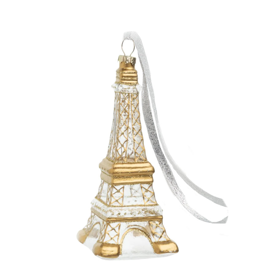 French Glass Eiffel Tower Ornament with hand painted gold accents