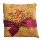 French lavender sachet by Parisian Atelier with organic French lavender, floral linen in autumn hues with rose bouquet, merlot silk ribbon tie