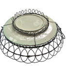 antique French wire basket ceramic plate inset