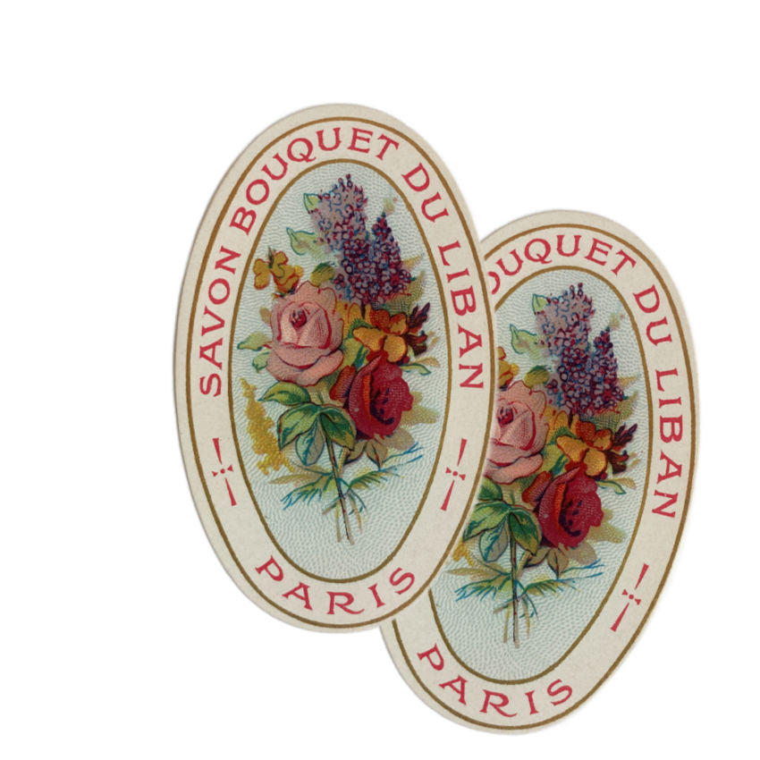 French Old Store Stock Savon Bouquet Soap Labels Set of 2