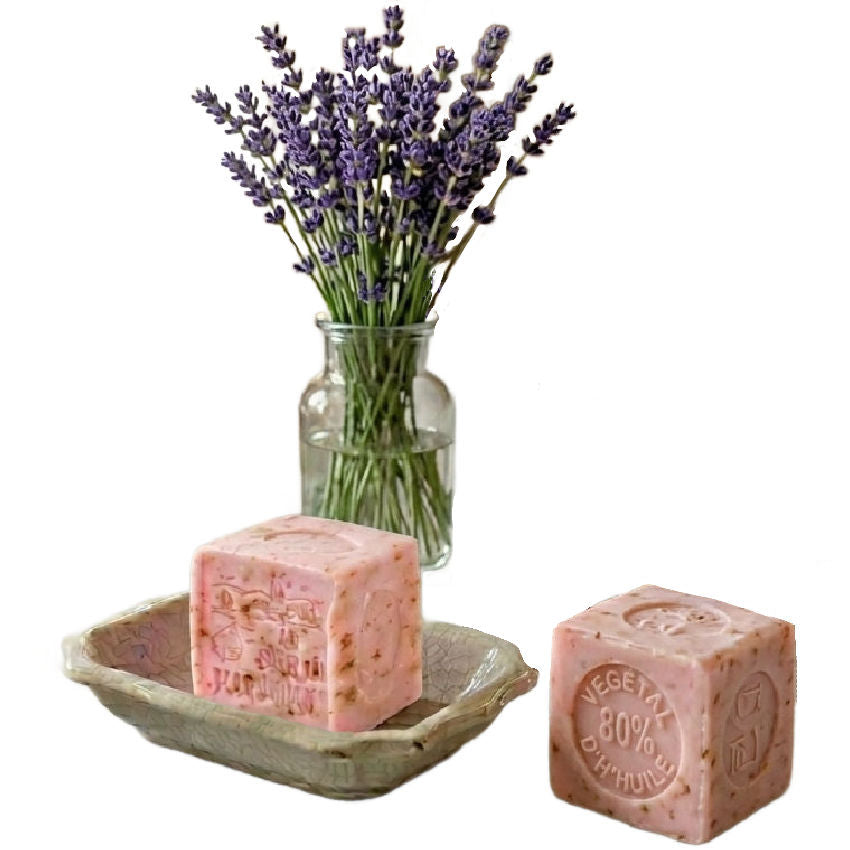 French Savon de Marseille rose petal soap cubes set of two
