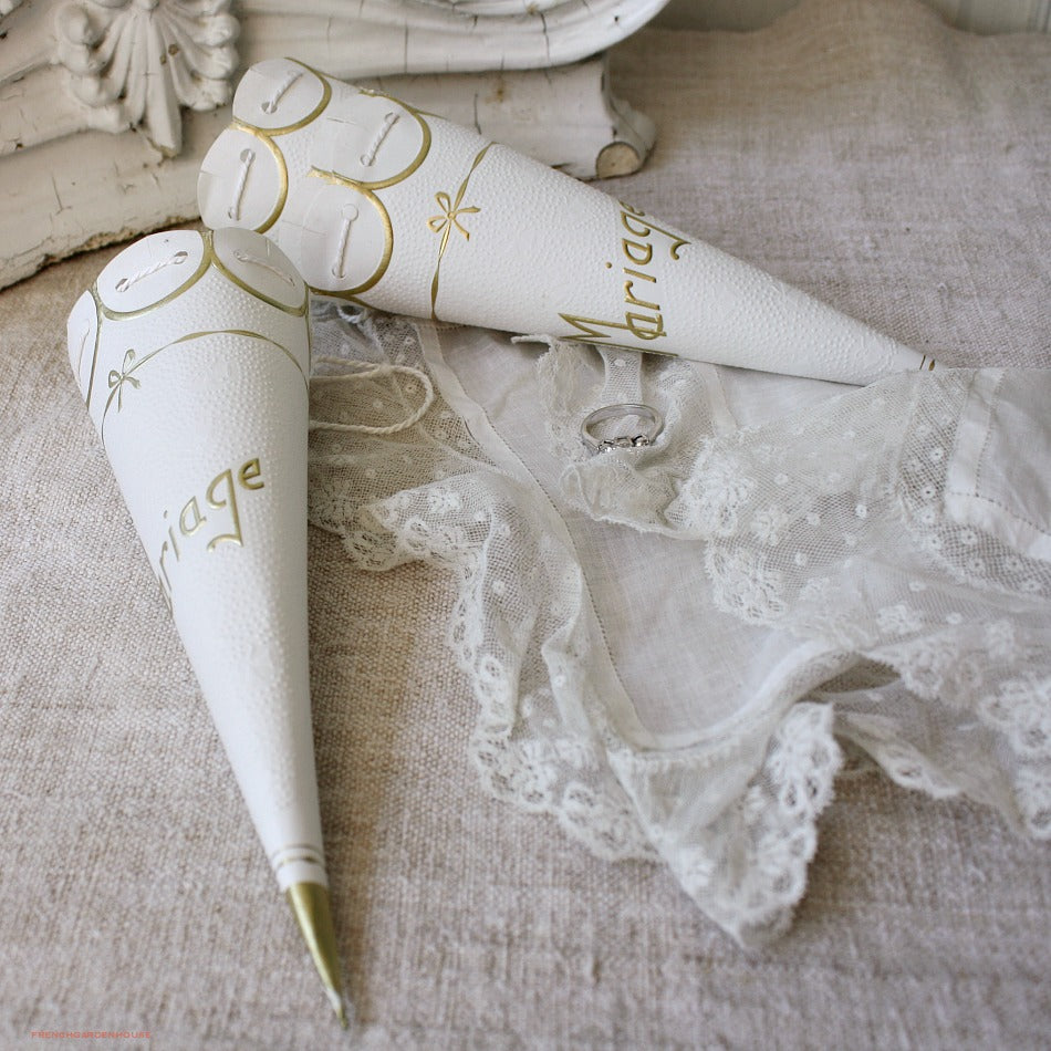 Antique French Paper Wedding Favor Cone