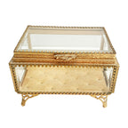 Large Antique French Ormolu Beveled Glass Jewelry Casket or Dresser Box

