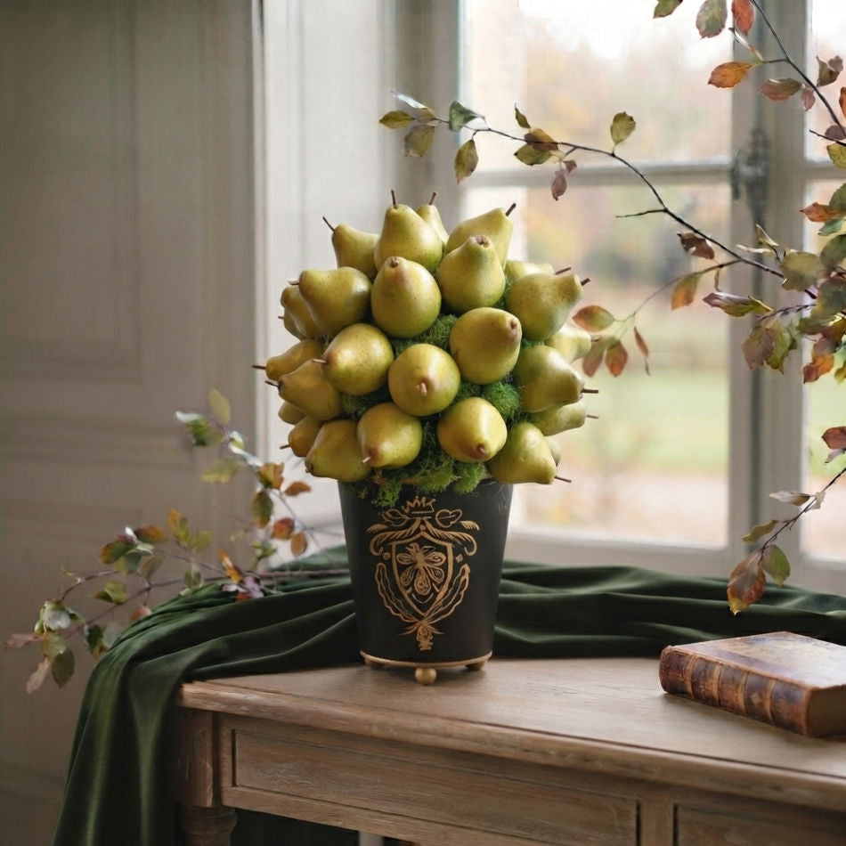 French country pear topiary styled in an elegant interior