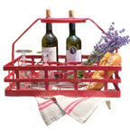 Antique style French country red wine rack for 8 bottles decorative storage piece with bottles and bread, lavender bundle