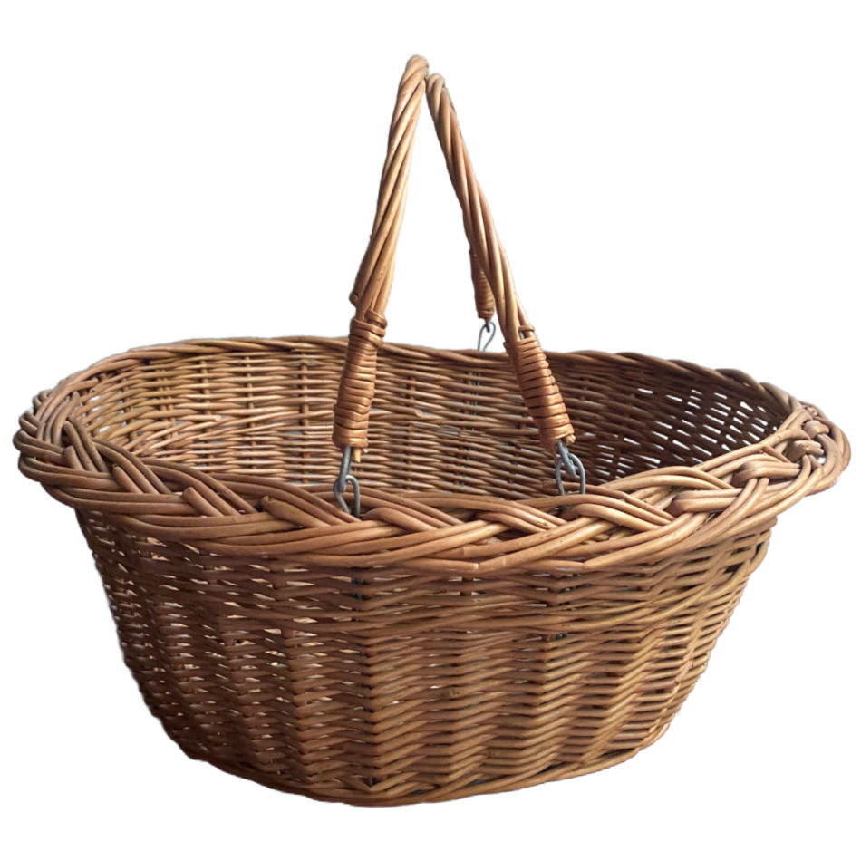 Vintage French willow market basket with natural patina
