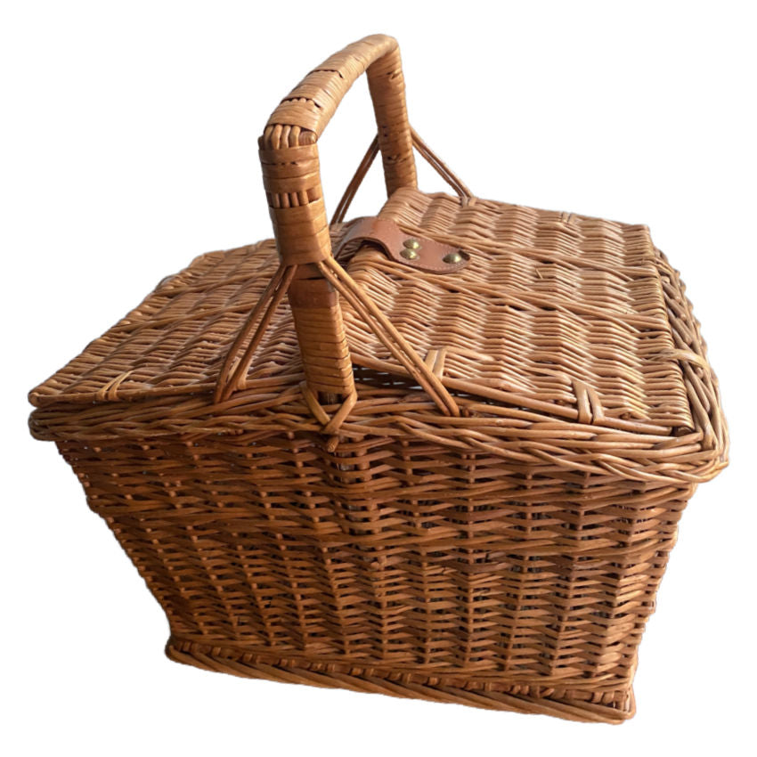 Antique French market basket with lids side view
