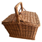 Antique French market basket with lids side view