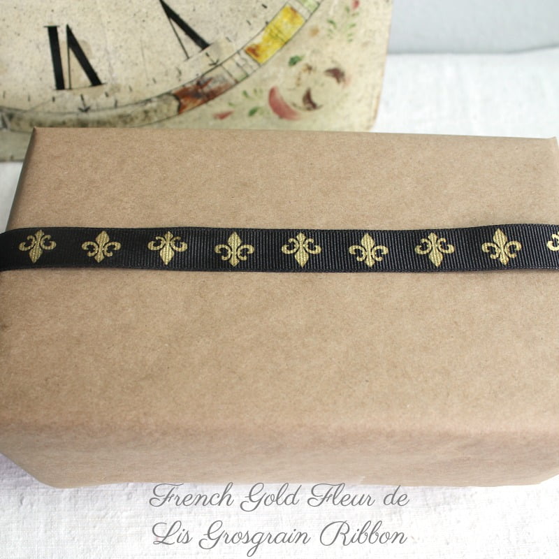 French Gold Fleur de Lis Grosgrain Ribbon