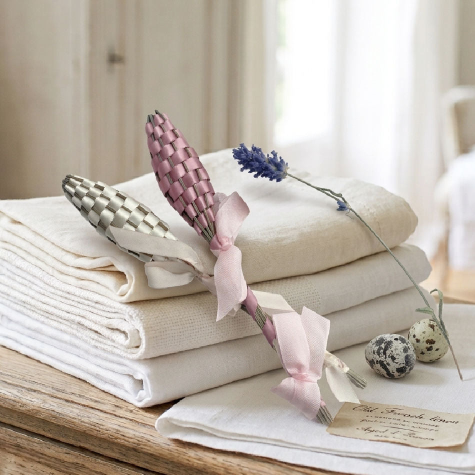 French lavender wands set of two with pink and white  ribbons