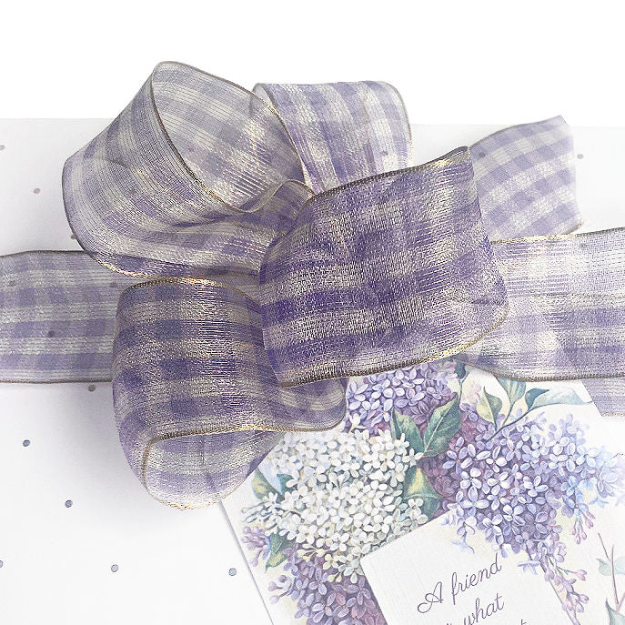 French wired lavender checked ribbon for luxury gift wrapping in a bow
