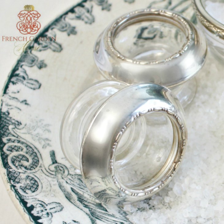 Art Deco Sterling & Crystal Open Salts Pair