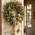 Gilded Provence Groves olive green French wired ribbon with gold edge on autumn wreath