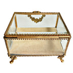 Antique Gilt Beveled Glass Jewelry Casket with Rose Garland