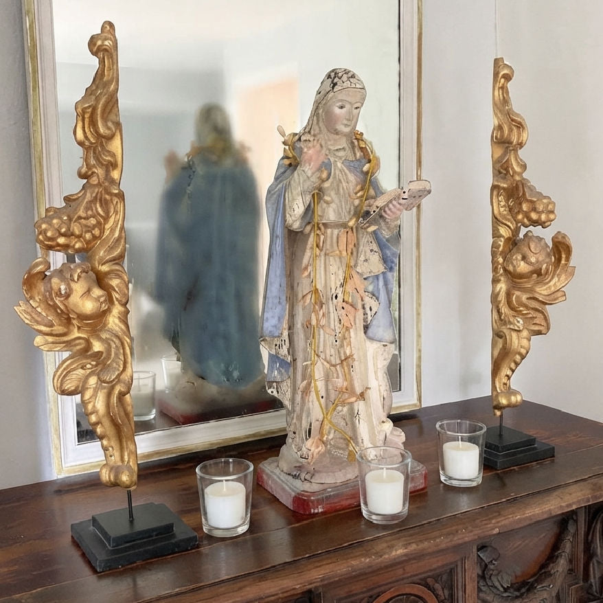 Rare Pair of 18th Century French Carved Gilt Gesso Angel Fragments