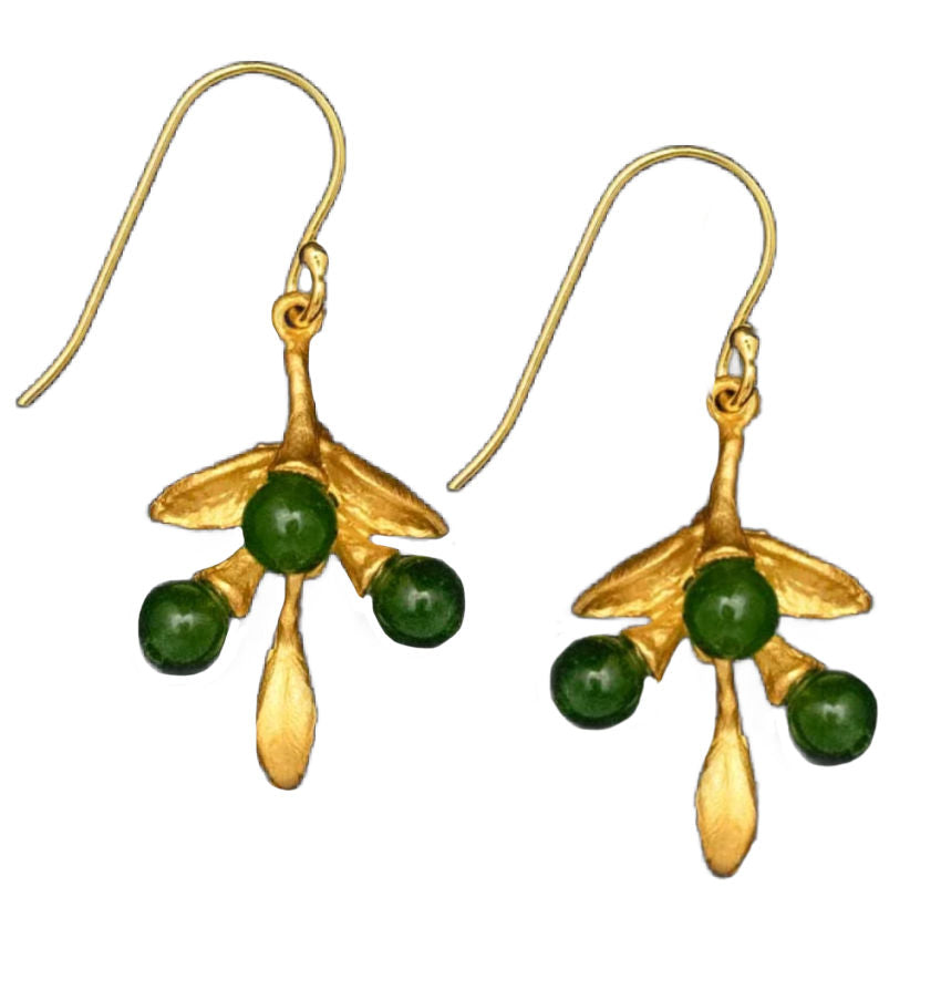 gold pepper earrings jade beads botanical jewelry