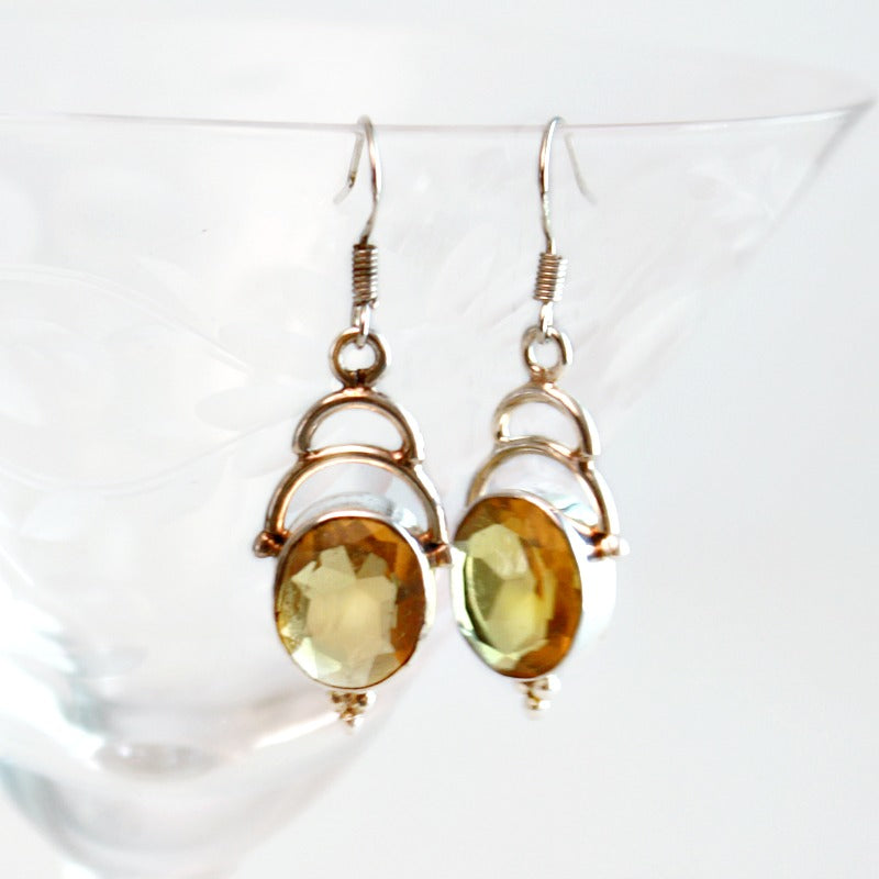 Sterling Silver Sunset & Amber Citrine Drop Earrings