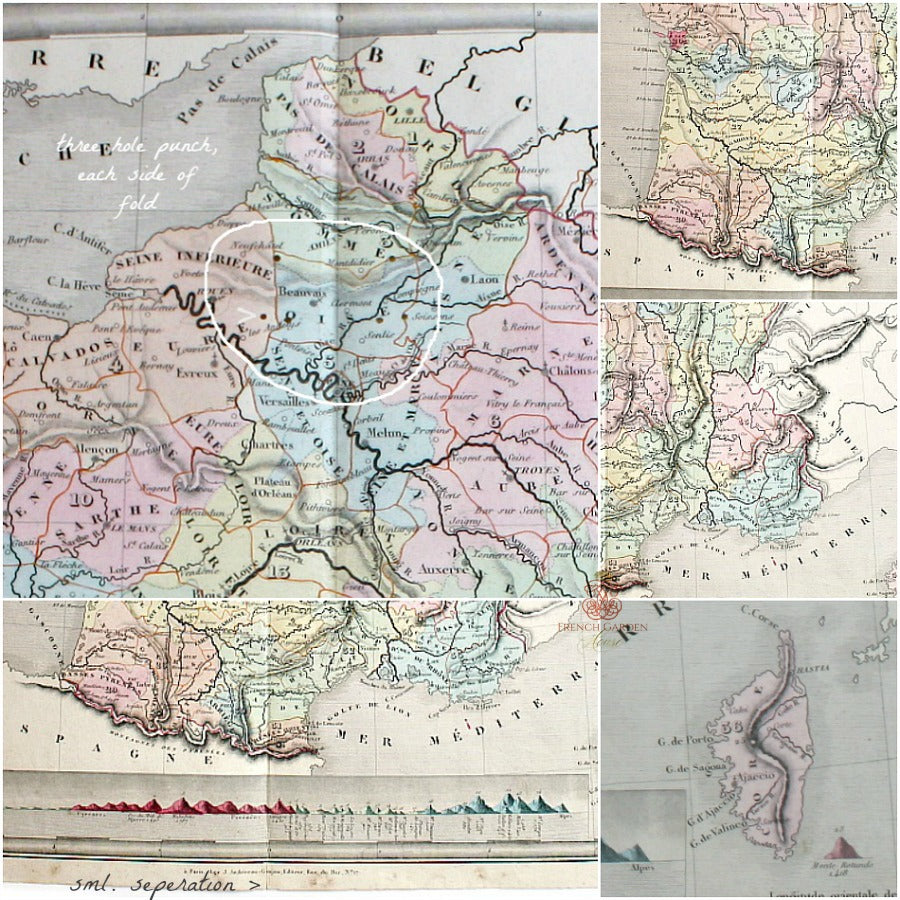 Antique 1838 Hand Colored Map of France Andriveau-Goujon