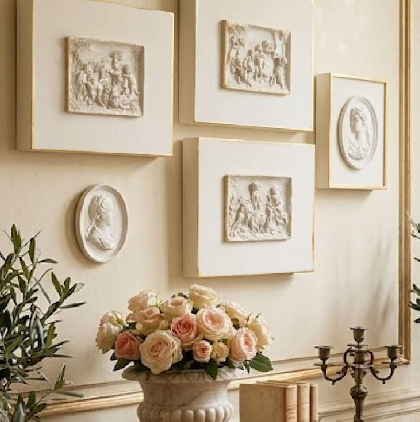 Classical putti scene wall art for gallery wall styling intaglio plaster Grand Tour