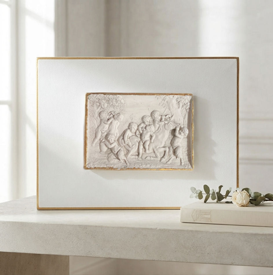 Grand Tour Relief Collection Arcadian Equestrian Cherubs Scene on Canvas