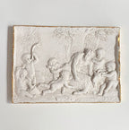 Grand Tour inspired classical myth relief artwork cherubs with satyr decorative gallery wall panel close up view